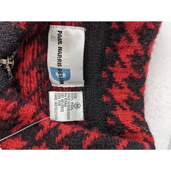 Paul Harris Design Vintage 100% Wool Red Houndstooth Full zip Cardigan Sweater N - Picture 4 of 7